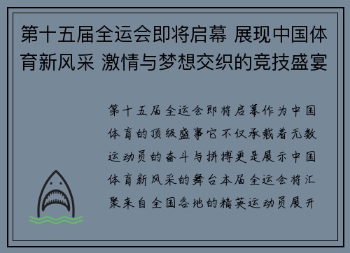 第十五届全运会即将启幕 展现中国体育新风采 激情与梦想交织的竞技盛宴